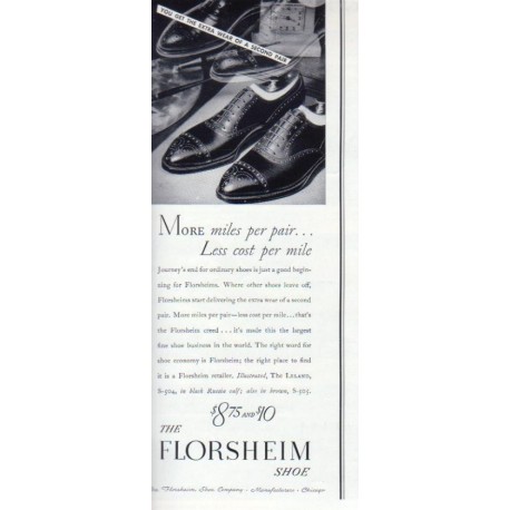 1937 Florsheim Shoe Ad "More Miles . . ."