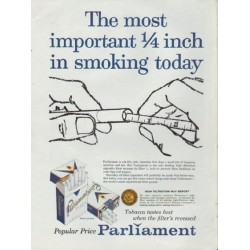 1959 Parliament Ad "The most important 1/4 inch in smoking today"