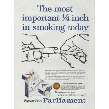1959 Parliament Ad "The most important 1/4 inch in smoking today"