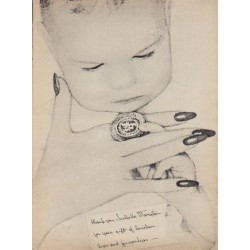 1957 Juliette Marglein Ad "lovelier lips and fingertips"