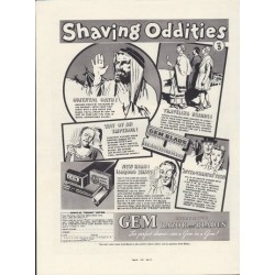 1937 Gem Micromatic Razor Blades Ad "Shaving Oddities"