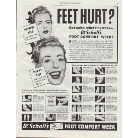 1948 Dr. Scholl's Ad "Feet Hurt?"
