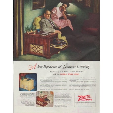 1948 Zenith Ad "A New Experience in Luxurious Listening"