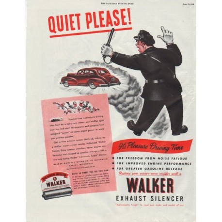 1948 Walker Exhaust Silencer Ad "Quiet Please!"