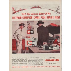 1954 Champion Spark Plugs Ad "See America"