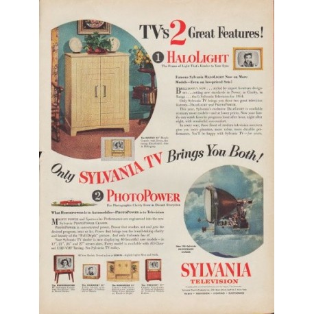 1953 Sylvania TV Ad "2 Great Features"