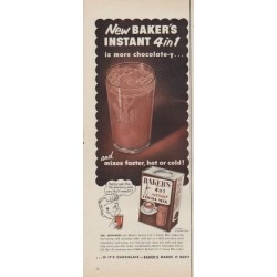 1953 Baker's Cocoa Mix Ad "Instant 4 in 1"