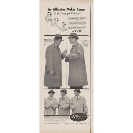 1953 Alligator Coats Ad "An Alligator Makes Sense"