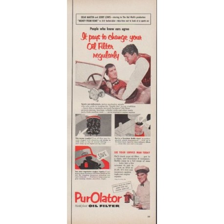 1953 Purolator Ad "change your Oil Filter regularly"