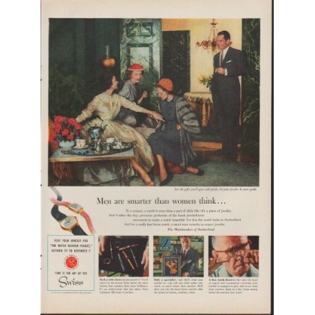 1953 Watchmakers of Switzerland Ad "Men are smarter"