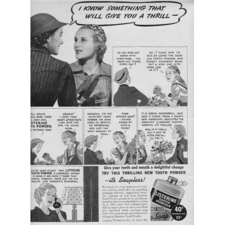 1937 Listerine Tooth Powder Ad "A Thrill"