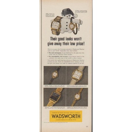 1953 Wadsworth Watches Ad "Their good looks"