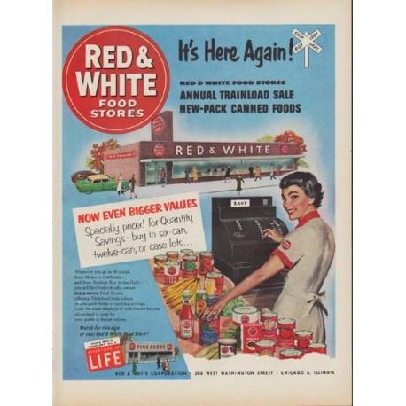 1953 Red & White Food Stores Ad "It's Here Again"