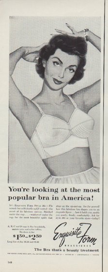 Exquisite Bra Advert, 1950s : Art Print £7.99 / Framed Print £22.99 /  T-Shirt £12.99 / Shopping Bag £8.99