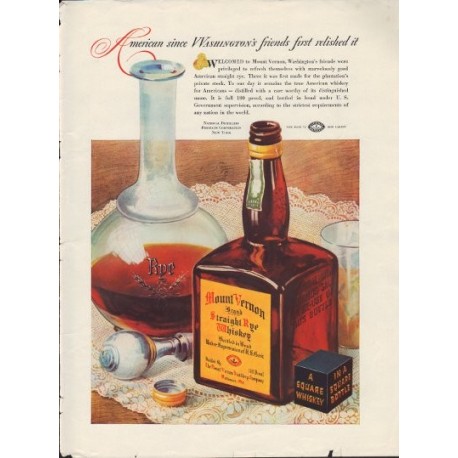 1937 Mount Vernon Whiskey Ad "Straight Rye"