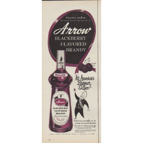 1953 Arrow Brandy Ad "Blackberry Flavored Brandy"