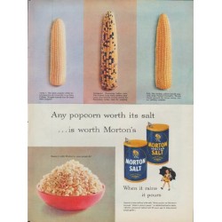 1953 Morton Salt Ad "Any popcorn"