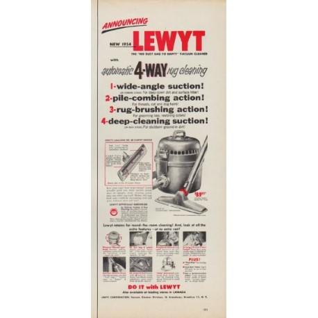 1953 Lewyt Ad "4-Way rug cleaning"