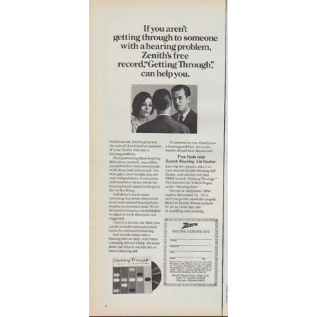 1971 Zenith Hearing Aid Ad "Getting Through"