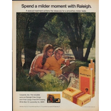 1971 Raleigh Cigarettes Ad "milder moment"