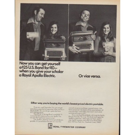 1971 Royal Typewriter Ad "Royal Apollo Electric"