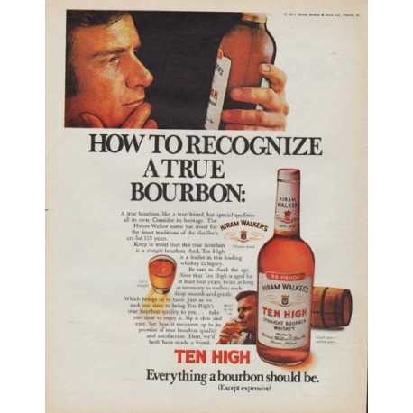 1971 Ten High Bourbon Ad "A True Bourbon"