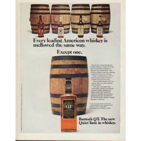 1971 Barton's Whiskey Ad "Every leading American whiskey"