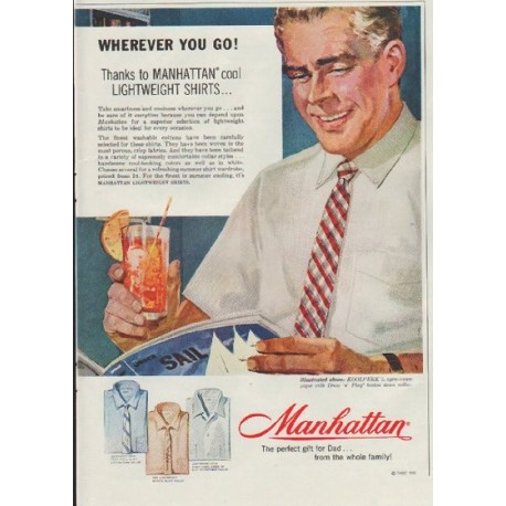 1957 Manhattan Shirts Ad "Wherever You Go!"