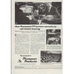 1957 Thompson Products Ad "rail ticket buying"