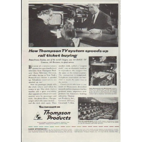 1957 Thompson Products Ad "rail ticket buying"