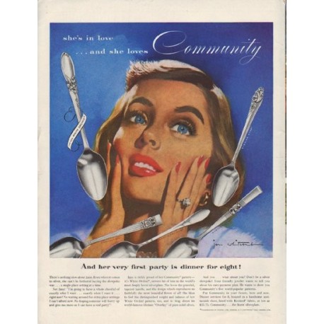 1952 Community Silverplate Ad "she's in love"