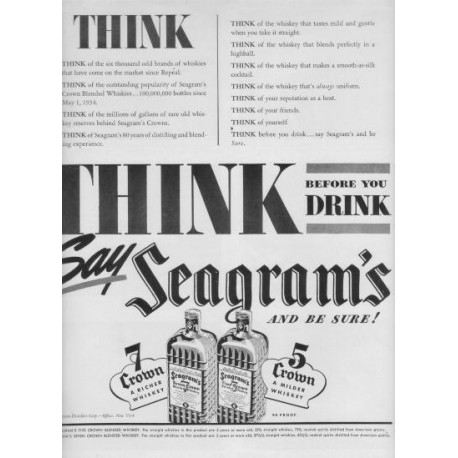 1937 Seagram's Ad "Think Before You Drink"