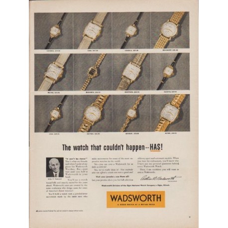 1952 Wadsworth Ad "The watch that couldn't happen"