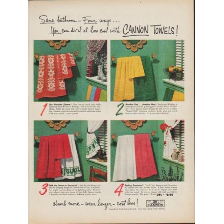 1952 Cannon Towels Ad "Same bathroom"