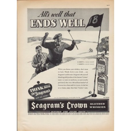 1937 Seagram's Crown Whiskey Ad "All's Well"