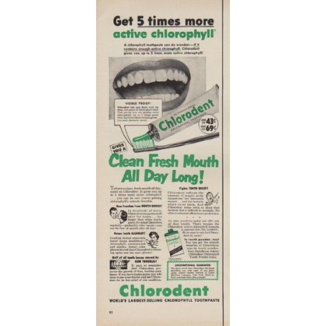 1952 Chlorodent Ad "5 times more"
