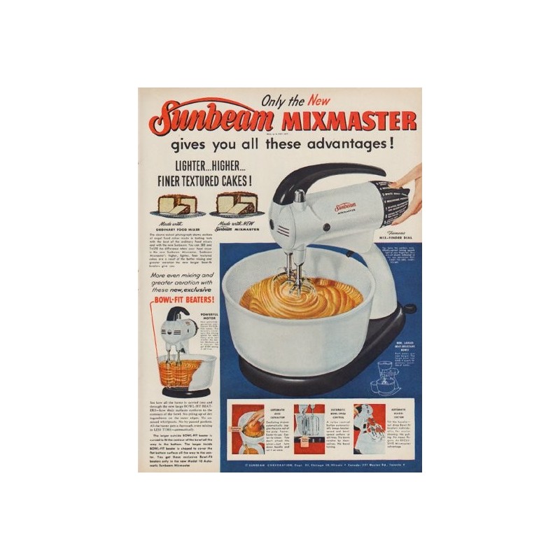 1952 Sunbeam Mixmaster Vintage Ad all these advantages