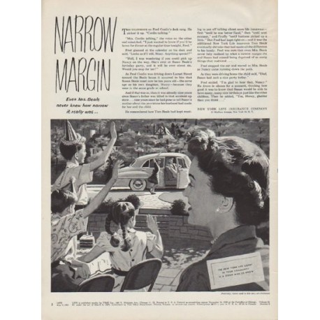 1951 New York Life Insurance Company Ad "Narrow Margin"