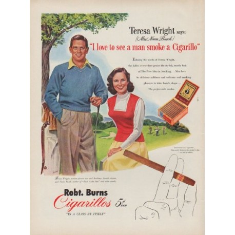 1951 Robt. Burns Cigarillos Ad "Teresa Wright"