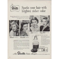 1951 Shasta Cream Shampoo Ad "Sparks your hair"