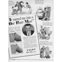 1937 Talon Slide Fastener Ad "One Pants Man"