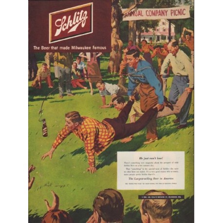 1951 Schlitz Beer Ad "Annual Company Picnic"