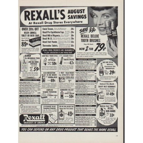 1951 Rexall Drug Store Ad "August Savings"