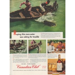 1951 Canadian Club Ad "Roping this man-eater"