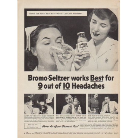 1953 Bromo-Seltzer Ad "works Best"