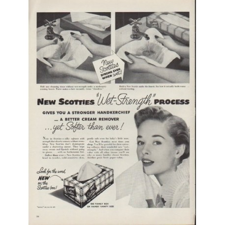1953 Scotties Tissues Ad "Wet-Strength"