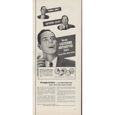 1953 Listerine Ad "Throat Sore?"