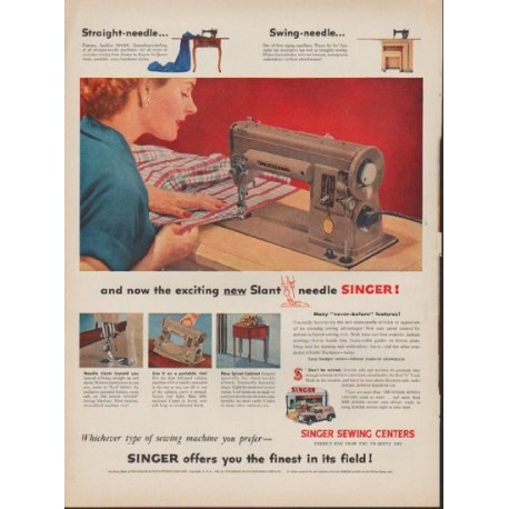 1953 Singer Sewing Machine Ad "exciting new Slant needle"