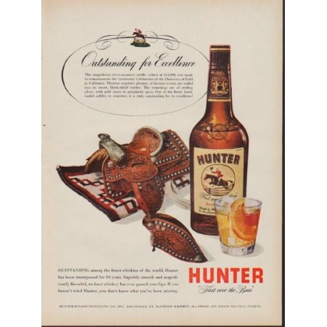 1953 Hunter Whiskey Ad "Outstanding for Excellence"