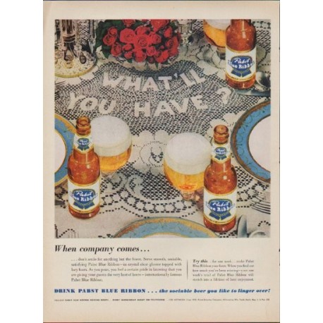 1953 Pabst Blue Ribbon Beer Ad "When company comes"